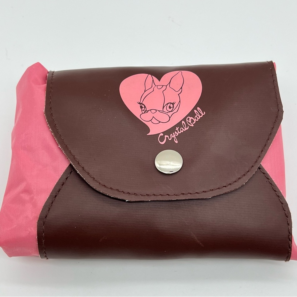 Crystal Ball Pink Brown French Bulldog Logo Foldable Reusable Bag Tote